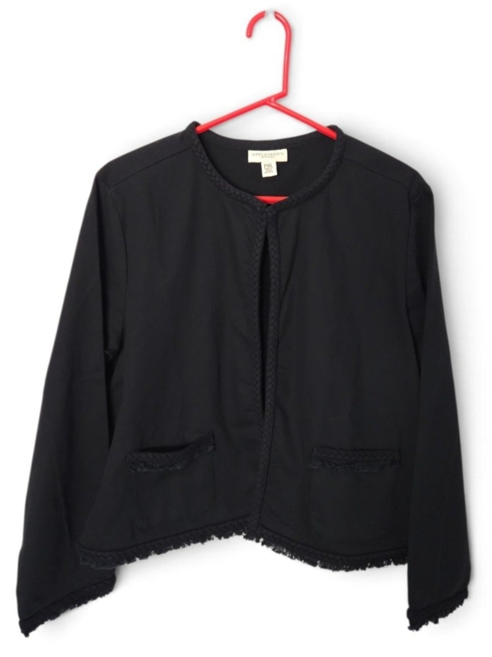 Appleseed's Vintage Black Open-Front Blazer with Braided Trim